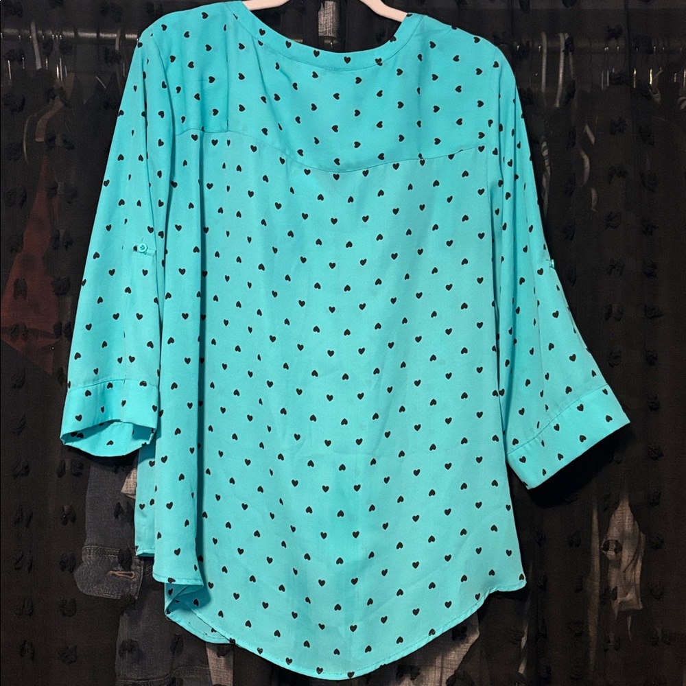 Torrid Teal Black Heart Blouse - Picture 2 of 3